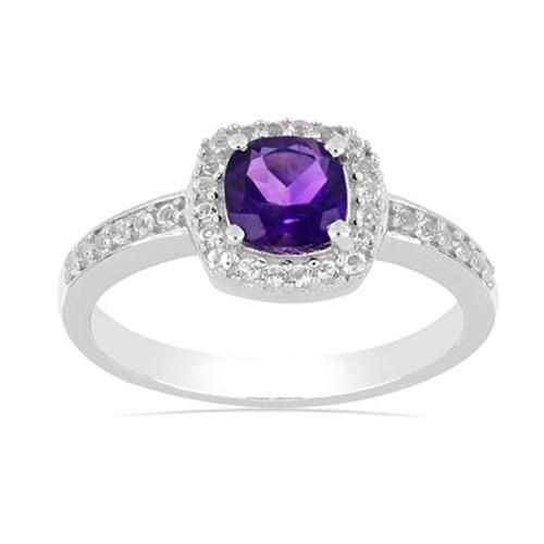 BUY REAL AFRICAN AMETHYST GEMSTONE HALO RING IN STERLING SILVER